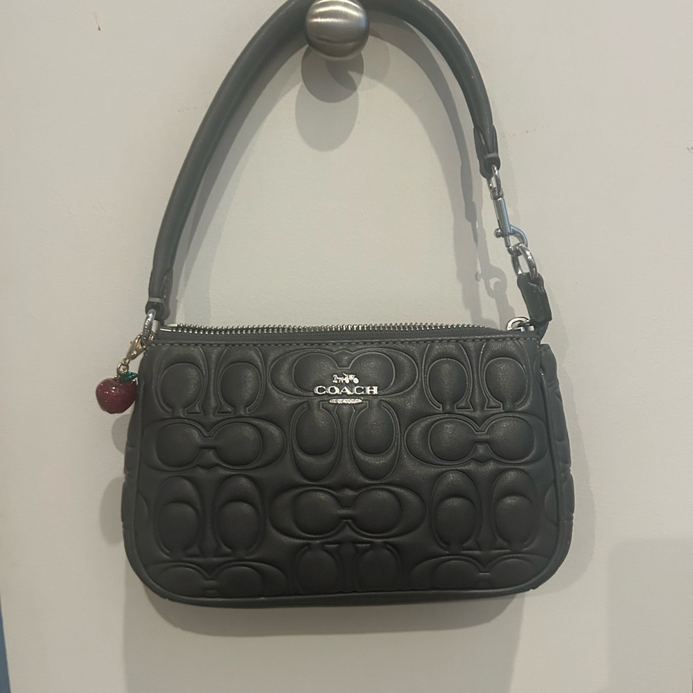 Coach grey -Embossed Shoulder Bag with Silver Accents with Apple charm